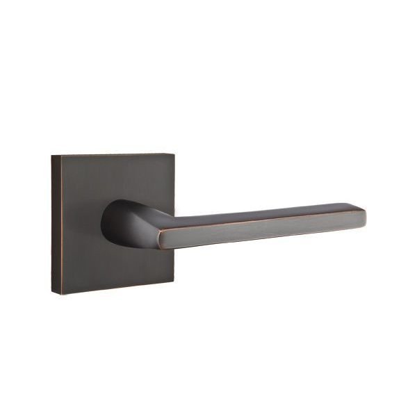 Emtek Helios Lever Right Hand 2-3/8 in Backset Privacy w/Square Rose for 1-1/4 in to 2 in Door 5210HLOUS10BRH
